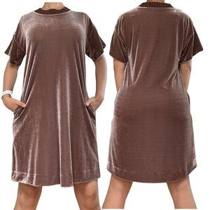 Laju Womens Dress Large L Brown Velvet Short Sleeves Knee Length